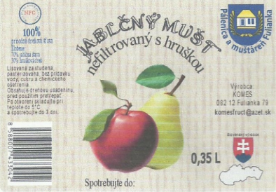 Jablčný mušt - nefiltrovaný s hruškou 0,35L